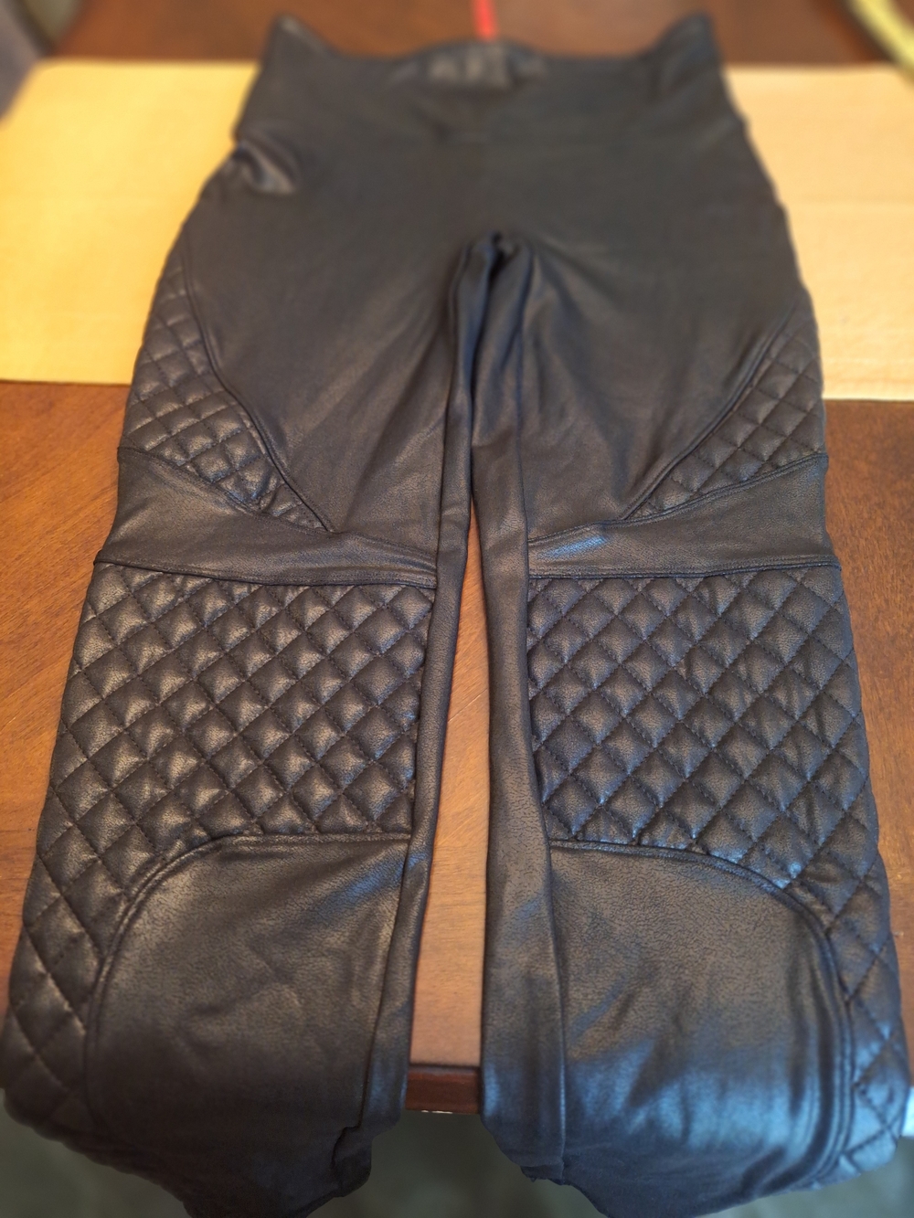 SPANX Black Quilted Faux-Leather Leggings M
